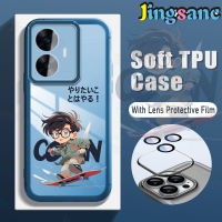 Jingsanc กับเคสโทรศัพท์ฟิลม์นิรภัยสำหรับเลนส์สำหรับ Realme C55 C53 C35 C33 C31 C30S C30 C25Y C21Y 10 Narzo 50i 50A 50 20รุ่น Prime Pro บวก4G 5G โคนันเคสโทรศัพท์ TPU ซิลิโคนเนื้อนิ่มโปร่งใสสีน้ำเงินกันกระแทก K001-2