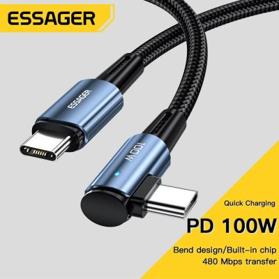 Essager 100W USB Type C To USB C Cable 90 Degree Angle For iPad MacBook Pro Xiaomi Samsung Huawei Fast Charging Type-C Date Wire Cables  Converters