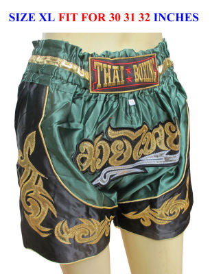 Thai Asian เขียว ดำ สู้ไม่ถอย แข็งแง ยอดคน แฟชั่นชุดนักมวยไทย ชุดสวย แบบสองสี Thai Cool Thai Boxing 2 Tone Boxer For Unisex Fit For Waist 24-28 Inches Size M
