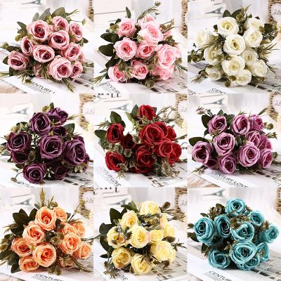 6Head 35cm Artificial Flowers Rose Artificial Silk Flowers Bridal Bouquets for Wedding Table Home Party Decorations DIY Supplies