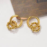 Double Circles Hoops Earring for Women, Stainless Steel Rope Twist Huggie Geometric Interlinked Link Jewellery