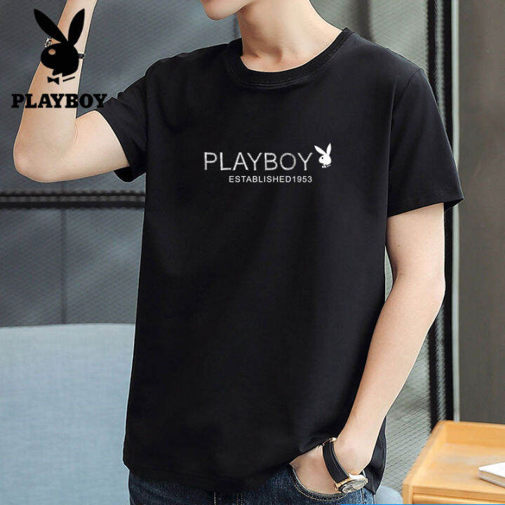 ผู้ชาย-playboy-เสื้อยืดผ้าฝ้ายยี่ห้อแขนสั้นพิมพ์ลาย-เสื้อยืดplayboyผู้ชาย-เสื้อยืดplayboyแท้-t313