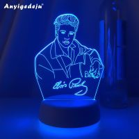 ◇♀ Elvis Presley Figure Night Light Led Color Changing Nightlight The Hillbilly Cat King of The Western Pop Bedroom Lamp Fans Gift