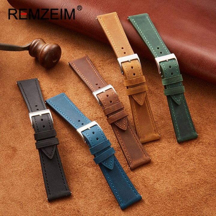 remzeim-สายรัดนาฬิกาหนังแท้18-19-20-21-22มม-สายรัดนาฬิกาข้อมือวินเทจแบบปลดออกได้เร็วอเนกประสงค์เนื้อนิ่มหนังวัว-carterfa