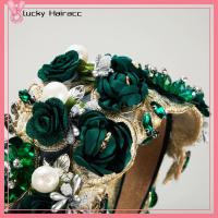 LUCKY HAIRACC เพชรประดับเพชร ที่คาดผมมุกปักดอกไม้ ศิลปะผ้าศิลปะ ไข่มุกไข่มุก ที่คาดผมพลอยเทียมอินเทรนด์ แบรนด์ใหม่ล่าสุด งานปัก เครื่องประดับผมแฟชั่น สำหรับผู้หญิง