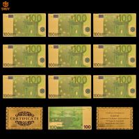 10PCS/Lot Colorful Euro Gold Banknotes 100 Euros 24k Gold Plated Replica Paper Money Collection Gifts