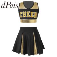 hot【DT】 Kids Cheerleading Costume CHEER Set Print Top with Skirt Children Uniforms Dancewear