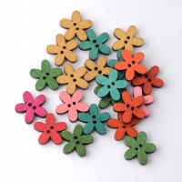 Free Shipping Retail 40Pcs Random Mixed Flowers 2 Holes Pattern Wood Sewing Buttons Scrapbooking 20x20mm Haberdashery