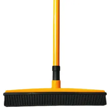 Rubber Broom with Built in Squeegee for Pet Hair Remove Soft Bristle Rubber  Sweeper with 47.2inch Adjustable Stainless Steel Long Handle Soft Bristle