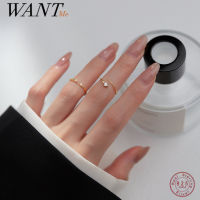 WANTME 925 Sterling Silver Simple Cute Small Zircon Finger Ring for Women Korean Adjustable Unique Chic Gold Jewelry Accessories2023