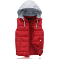 New Men Sleeveless Jacket Hooded Zipper Patchwork Coats Male Windbreak Warm Waistcoat Outwear Solid Color Down Vests Parka