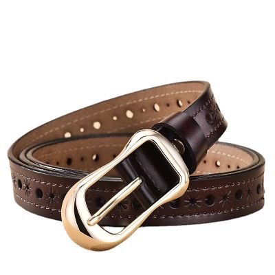 Factory Direct Supply Ready Stock Ladies Genuine Leather Hollow Belt Versatile Cowhide Perforated -