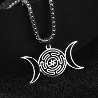 LIKGREAT Stainless Steel Triple Moon Hekate Wheel Necklace for Men Strophalos Magic Hecate Symbol Pendant Vintage Women Jewelry