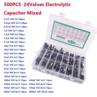 500PCS 24Values 0.1uF-1000u Electrolytic Capacitor Mixed DIP Electrolyte Capacitors 10V 16V 25V 50V Electronic Kit Electrical Circuitry Parts