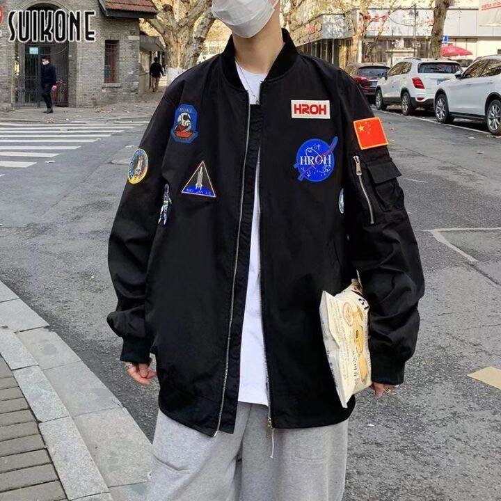 Suikone ผู้ชาย High Street Ruffian หล่อชุดเบสบอลตราเย็บปักถักร้อยแจ็คเ ...