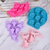 Silicone Mould Halloween Chocolate Bat Skull Ghost Ice Grid Mold Cartoon Cake Baking Candle Molds Wholesale Bread Cake  Cookie Accessories