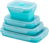 4 Pcs Silicone Collapsible Food Storage Containers with Lids Silicone Lunch Bento BPA free for Kitchen Pantry