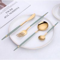 Portable 4Pcs Black Gold Cutlery Set Travel Stainless Steel Dinnerware Knife Fork Teaspoon Kitchen Dinner Flatware Set Flatware Sets