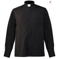 เสื้อเชิ้ตผู้ชาย Creacher Priest Tops With Tab Collar Long Sleeve For Clergy Black9449