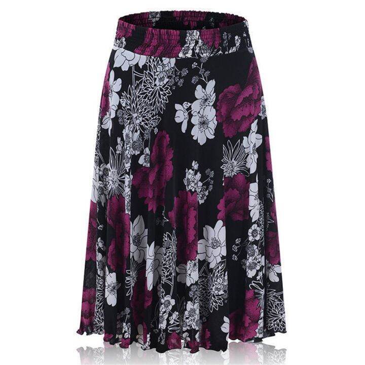 cc-womens-skirt-dot-print-a-line-high-waisted-fashion-elastic-waist-mid-calf-skirts