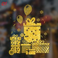 12 Styles Merry Christmas Shiny Gold Window Stickers New Year Home Kids Room Wall Decals Decorations