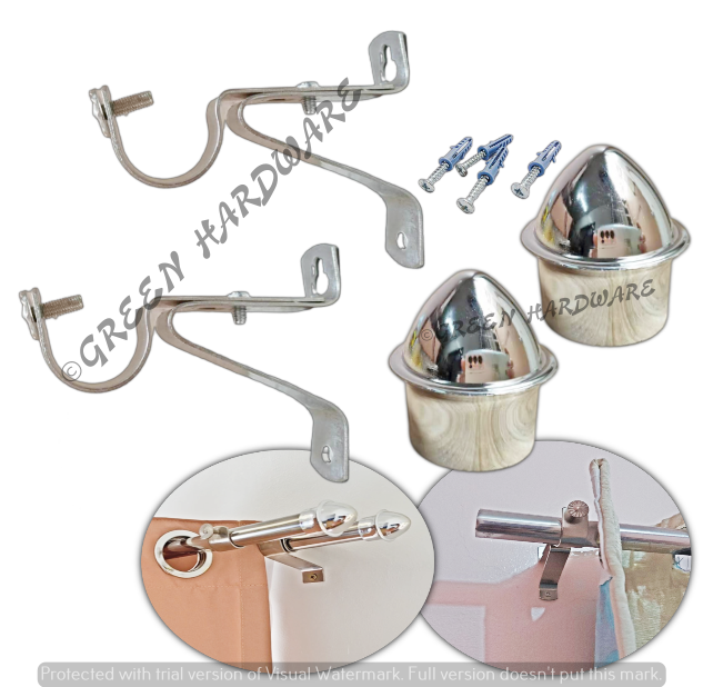 2PCS Adjustable Curtain Rod Brackets & 2PCS Curtain Rod End Cap (3/4