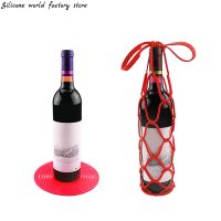 Silicone Wine Bottle Storage Bag Water Bottle Tote Bags Cup Mat Wine Bottle Mesh Basket For Picnic Organizer Washable Reusable