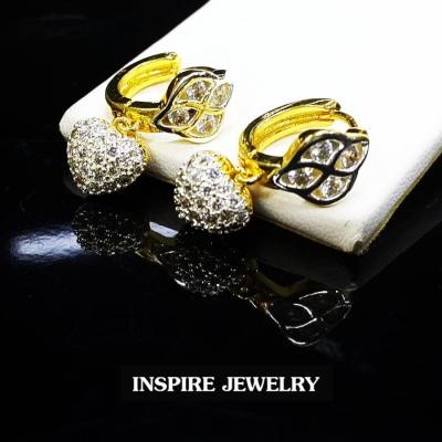 INSPIRE JEWELRY   ต่างหูเพชรสวิส งานจิวเวลลี่  gold plated / diamond clonning