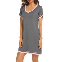 【 WYIN kitchen】 Summer Women 39;s Sexy V-neck Nightgown Nightdress Cotton Nightshirt Sleepwear Chemise Dress Homewear Female Nightwear Sleep Shirt