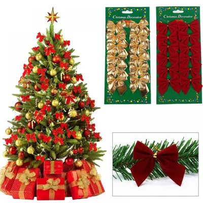 12PCS Decoration Ornament Wedding Home Bownot Christmas Tree Decor