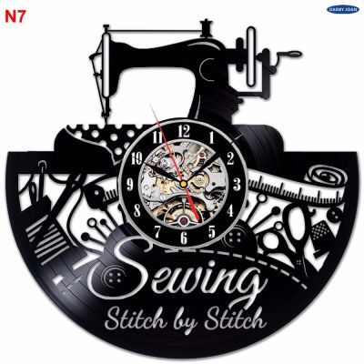 Sewing Salon Wall Clock, Tailoring Vinyl Record Clock 12inch(30 cm), Tailor Gift (Black clockface)