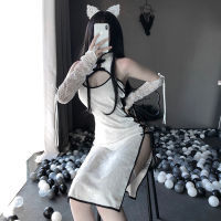 【CW】Women Sexy Lingerie Cheongsam Cosplay Babydoll Lace Slim Fit Open Chest Qipao Chinese Dress Uniform