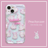 เคสโทรศัพท์โปร่งใสสายกระต่ายสีชมพูน่ารัก INS ใช้ได้กับ iPhone 14 13 12 11 Pro Max เคสกันกระแทกฝาหลัง IMD แบบใส14pro