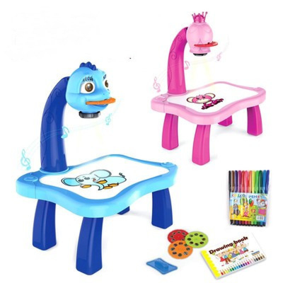 【 Cw】kids Led Projector Drawing Table Toy Set Art Painting Board Table Light Toy Educational Learning Paint Tools Toys For Children ！