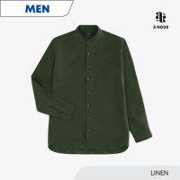 À NOUS - MEN SHIRT - Classic Fit - Linen (Rocket Salad) / เสื้อเชิ๊ต ตัวหลวม ผ้าลินิน สีเขียวแก่