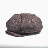 Fibonacci Winter Caps For Men Wool Blend Newsboy Cap Women 8 Panel Patchwork Herrinbone Driver Hat High Quality Gray Plaid Beret