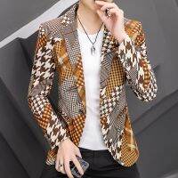 ZZOOI Spring Autumn New Mens Smallsuit Korean Chic 3D Print Suit Jackets Long Sleeve Blazer Tops Cardigan Casual Work Party Blazercoat