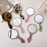 Jewelry Chinese tortoiseshell geometric mirror portable makeup womens small round mirror with handle handheld makeup mirror Mirrors