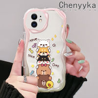 เคส Chenyyka สำหรับ iPhone 11 11 Pro 11 Pro Max เคสการ์ตูนรูปสัตว์ในวันที่ดีดีไซน์ใหม่เนื้อครีมลายคลื่นขอบนุ่มเคสมือถือกันกระแทกแบบใสโปร่งใสลายกล้องถ่ายรูปเรียบง่ายอ่อนโยนฝาครอบป้องกัน