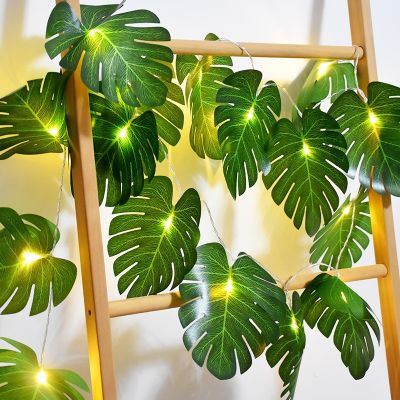 1.5/3M Artificial Turtle Leaves LED String Lights Tropical Palm Leaves Garland Lamp Hawaiian Luau Beach Wedding Party Decoration