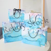 【hot sale】 ✿✆✤ B41 Paper Bag Gift Bags with Ribbon Marble Design Gift Packing for Birthday Wedding Gift Packing - Shopping Bag-With Transparent Pink White Gold Siver Ribbon