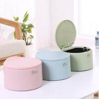 {Hot} Creative Desktop ถังขยะแบบกดวงกลม Home Car Garbage Storage Bucket Multifunction Kitchen Push Cover ตะกร้าขยะ