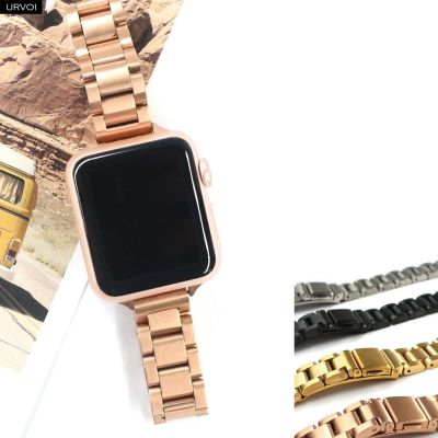 URVOI Band for Apple Watch series 7 6 SE 5 4321 stainless steel strap for iWatch slim design 3 rows wrist link bracelet buckle Straps