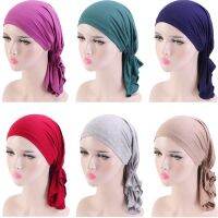 Wanita Muslim Katun Modal Elastis Sorban Topi Kepala Topi Kepala LAK Laut Kanker Bandana Cap Doorag Kemo Rambut Rontok Penutup Beanie Syal