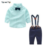 Top and Top Toddler Boys Clothing Set Gentleman Suit Kids Short Sleeve Bow Tie Shirt+Suspenders Shorts Casual Baby Boy Clothes