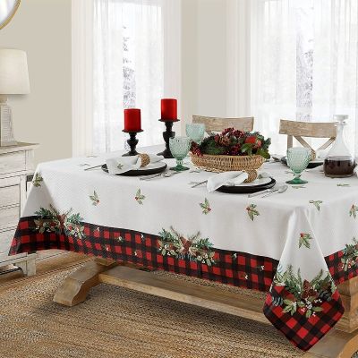 Plaid wreath border Christmas tablecloth rectangular dining table stain resistant decorative New Year 39;s dinner tablecloth
