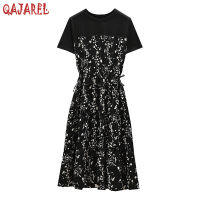 Female Black Floral Vintage Hepburn Midi Dress Summer Short Sleeve Elegant Party Vestidos 2022 New Korean Bodycon Casual Dresses