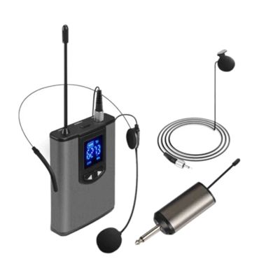 UHF Portable Wireless Headset/ Lavalier Lapel Microphone Headset Microphone with Bodypack Transmitter and Receiver 1/4 Inch Output(A)