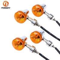 POSSBAY 4X 12V Flashers Universal Motorcycle Turn Signal Lights for GN125 Harley Touring Suzuki Yamaha Cafe Indicator Amber Bulb