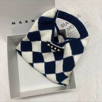 2023 marniˉSummer New Plush Womens Bag Diamond Checker Contrast Knitted Woven Handbag